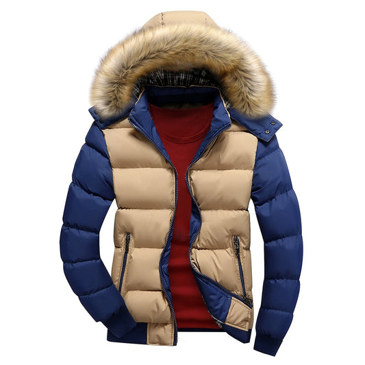 Men's Winter Warm Thick Parkas - Fur Collar Hooded Windbreak Jacket