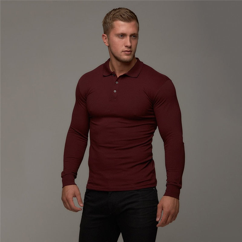 Breathable Men's Cotton Long Sleeve Polo shirt