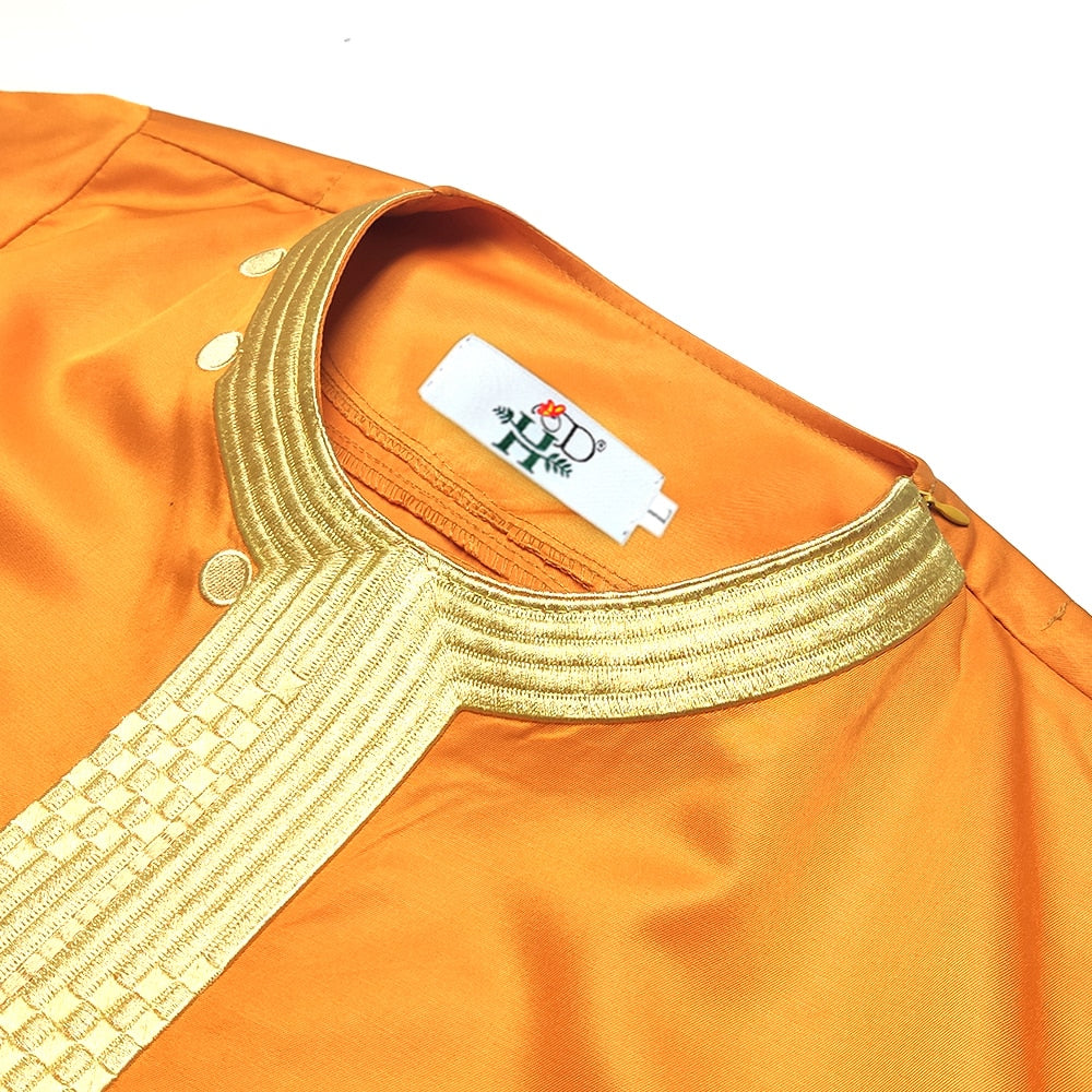 Men's African Dashiki Embroidered 2Piece Muslim Thobe Set