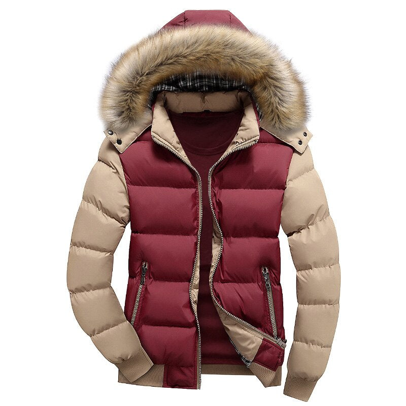 Men's Winter Warm Thick Parkas - Fur Collar Hooded Windbreak Jacket