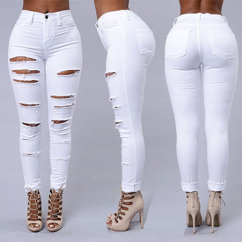 Women's Ripped Skinny Jeans - Street Style Denim Pencil Pants