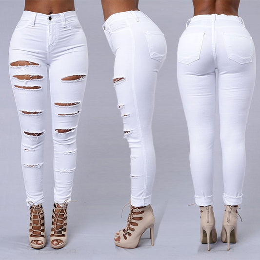 Women's Ripped Skinny Jeans - Street Style Denim Pencil Pants