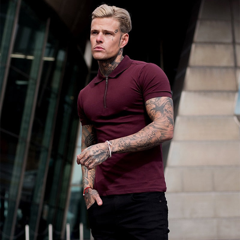 Men's Premium Cotton Polo Shirt - Slim Fit Breathable Golf Shirt