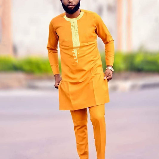 Men's African Dashiki Embroidered 2Piece Muslim Thobe Set