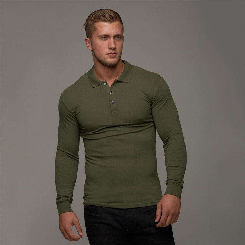 Breathable Men's Cotton Long Sleeve Polo shirt
