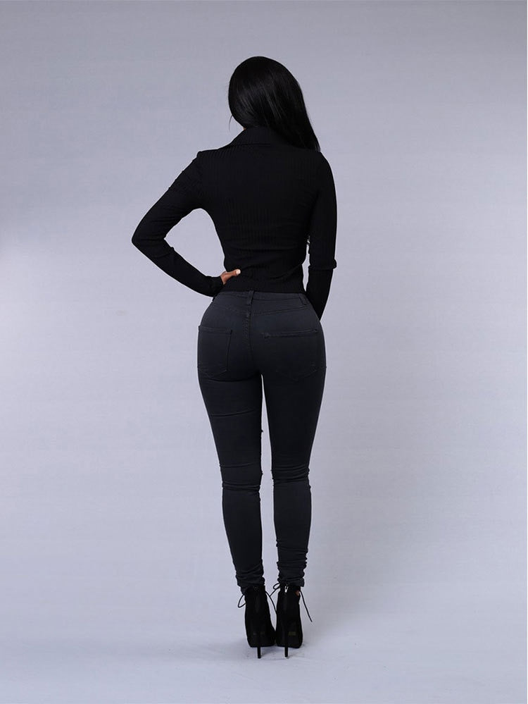 Women's Ripped Skinny Jeans - Street Style Denim Pencil Pants