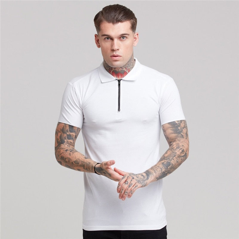 Men's Premium Cotton Polo Shirt - Slim Fit Breathable Golf Shirt