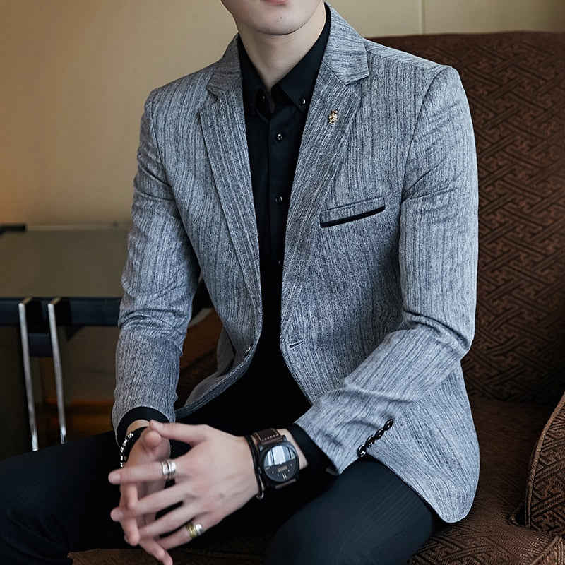Men's Slim Fit Business Casual Blazer - Striped Professional Jacket