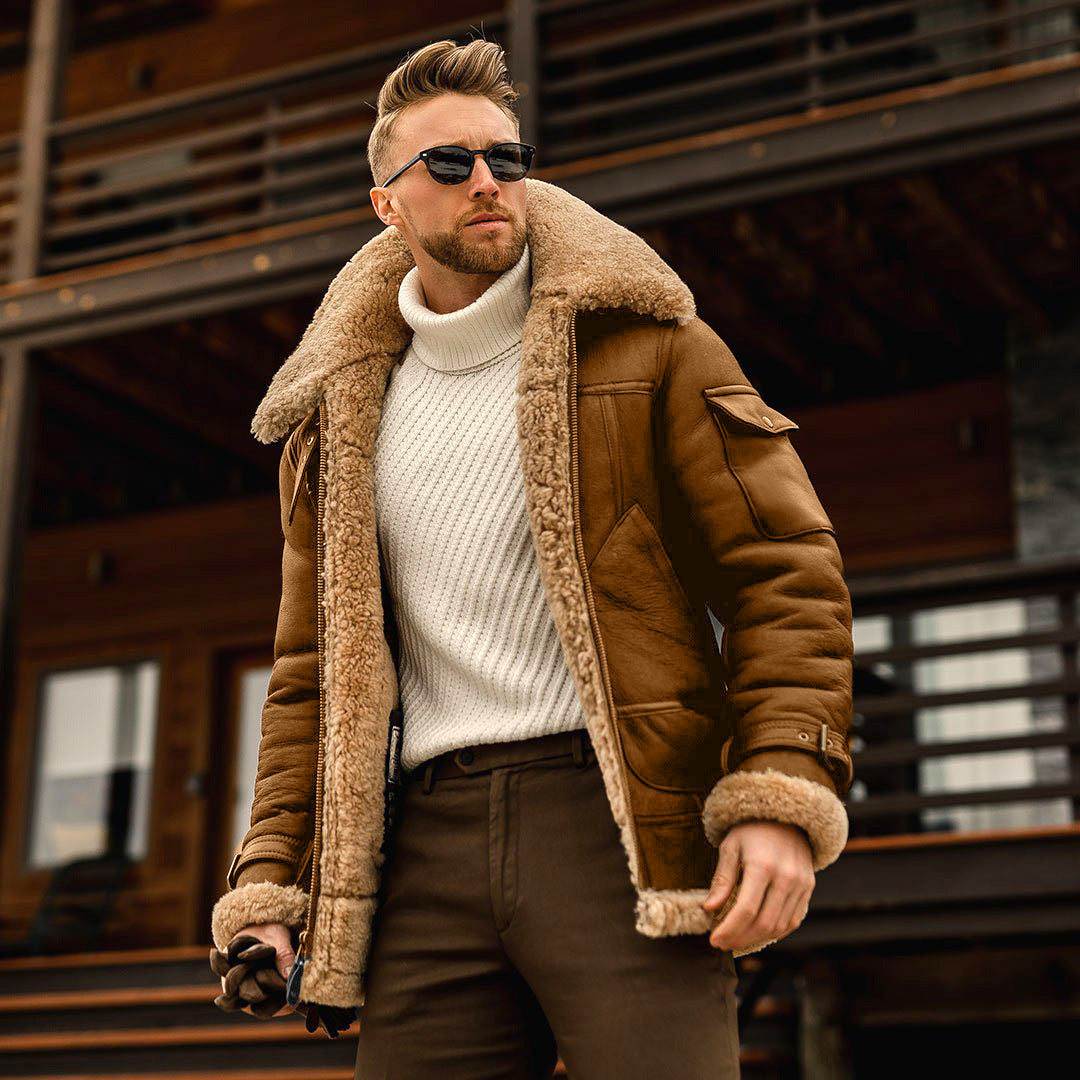 Leather Men's Thick Mid length Winter Jacket