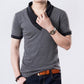 Men's Patchwork V-Neck Cotton T-Shirt - Button Detail Summer Tee